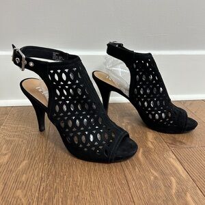 Reba Black Suede Leather Sling Back Shoes-Size 9